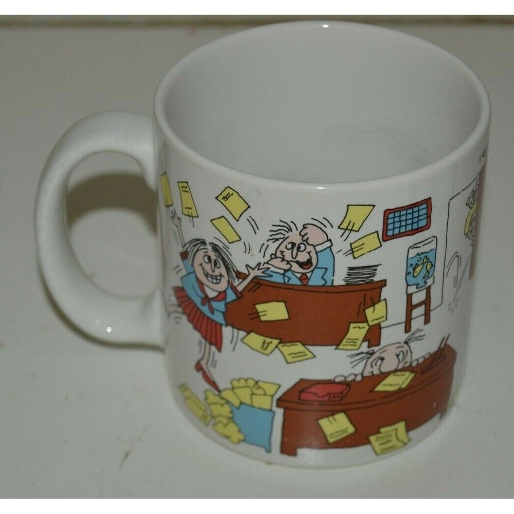 Nice Funny Vintage How Can I Help It OFFICE Crazy RUSS Coffee Mug Rare